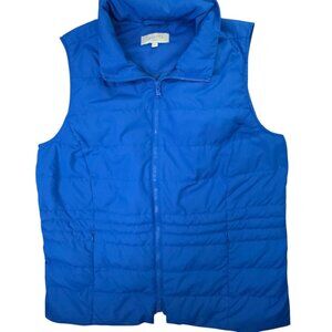 Talbots Puffer Vest Womens 1X Blue Down Feather Quilted Pockets Front Zip Hiking